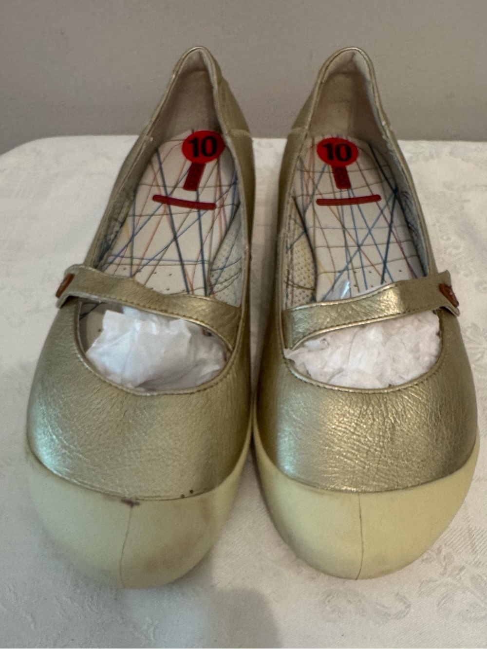 Ecco Metallic Gold Mary Jane Flats size 10 *see description*